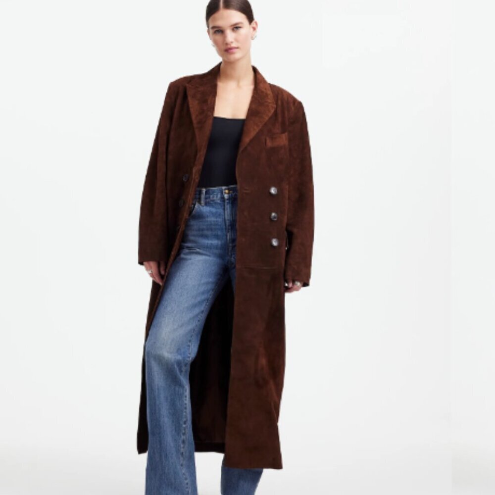 🧥 NWOT Alexa Chung × Madewell Double-Breasted Suede Overcoat – Sz 12 (Sold Out) - Picture 1 of 11